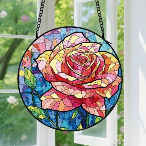 15cm Suspension Vitrail pour Fenêtre - Accroche-Soleil Floral Élégant pour Portail Jardin Terrasse Décoration Noël Fête des Mères Anniversaire Cadeaux pour Femmes, Mère, Grand-Mère, Amie et Épouse