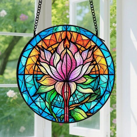 15cm Suspension vitrail pour fenêtre – Attrape-soleil pour porte, jardin ou terrasse – Décoration pour Noël, fête des Mères ou anniversaire – Cadeau pour femmes, maman, grand-mère, amie ou épouse