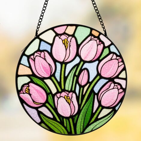 15cm Vitrail Fleurs Oiseaux Chats Attrape-Soleil Fenêtre Cadeaux Suspendus pour Femmes Hommes Décoration Murale, Décoration pour la Maison Jardin