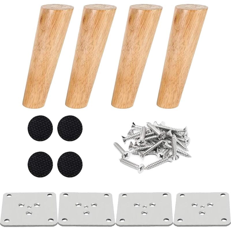 Csparkv - 15cm,)Lot de 4 Pied De Meuble Bois Pied de lit 15 cm Pied Table Basse Incliné Pied Meuble Cuisine Finition Noyer avec Accessoires