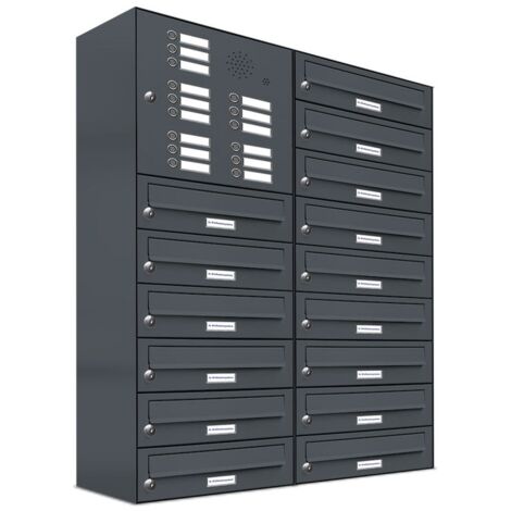 15er Briefkasten Anlage Aufputz - Wandmontage RAL 7016 Anthrazit Klingel