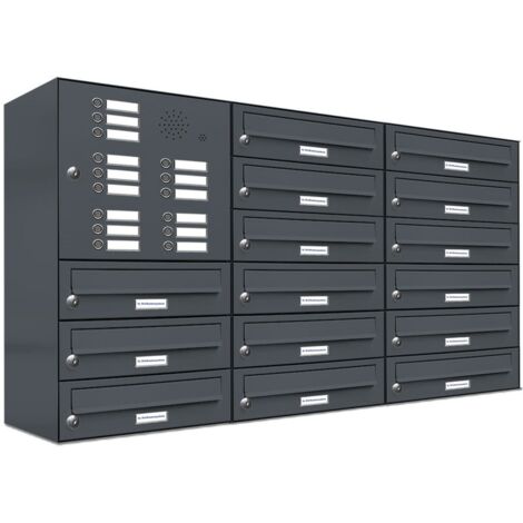 15er Briefkasten Anlage Aufputz - Wandmontage RAL 7016 Anthrazit Klingel