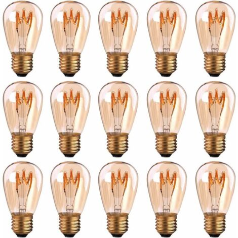 15er-Pack E27-LED-Lampen mit Spiralglühfaden ST45/S14, 3 W, Vintage-Stil, bernsteinfarbenes Licht, dimmbar, 2200 K (sehr warmweiß).