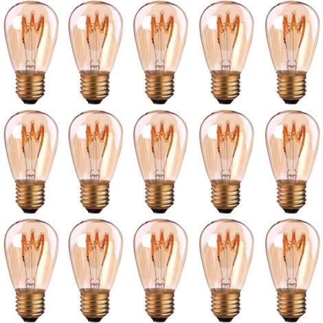 15er-Pack E27-LED-Spiralfilament ST45/S14, 3 W, Vintage-Stil, bernsteinfarbenes Licht, dimmbar, 2200 K, superwarmes Weiß, 140 lm, 25 W-Äquivalent