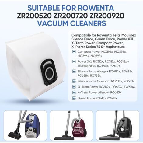 15er-Pack Hygiene+ Beutel ZR200520, ZR200720, ZR200920. Kompatibel mit Rowenta Tefal Moulinex Silence Force, Green Force, Power XXL, X-Term Power und Compact Power Staubsaugern RO3969EA, RO3143EA, RO7