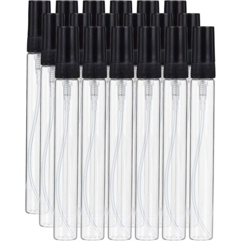 15er-Pack Mini-Feinnebel-Sprühflaschen (10 ml), Klarglas-Sprühflaschen mit schwarzen Pumpverschlüssen für Parfüm und Kosmetikartikel