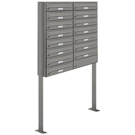 15er Premium Standbriefkasten Aluminiumgrau RAL 9007 freistehend Postkasten 2x8