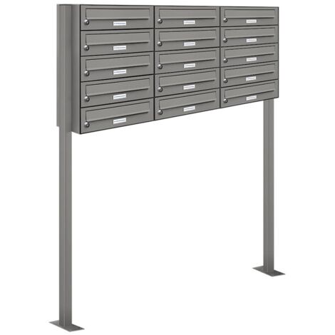 15er Premium Standbriefkasten Aluminiumgrau RAL 9007 freistehend Postkasten 3x5