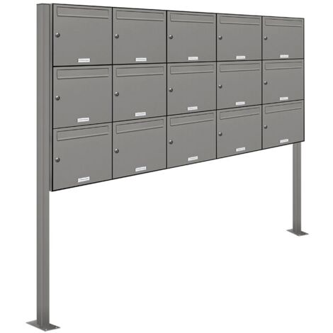 15er Premium Standbriefkasten Aluminiumgrau RAL 9007 freistehend Postkasten 5x3
