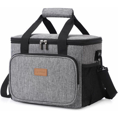 15L Sac isotherme Sac de pique-nique Sac à lunch Sac à lunch Sac thermique Sac isotherme Sac isotherme pour le transport de nourriture, Gris