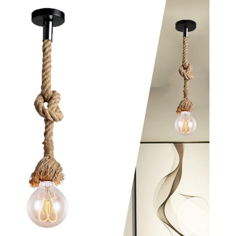 Lustre suspension en corde de chanvre E27 douilles style industriel rétro pour salon salle à manger bar - 1.5M