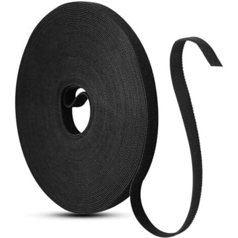 15M Attache Cable, 10 mm Sangle Bande Reutilisable Nylon Rouleau Scratch pour Rangement de Fixation à Crochet et Boucle Pour la Gestion des Câbles 1015000mm-noir -