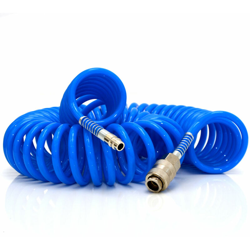 15m Compressor Airline Hose 1/4 10Bar Compressed Air Spiral Hose Coiled pu Line - blau