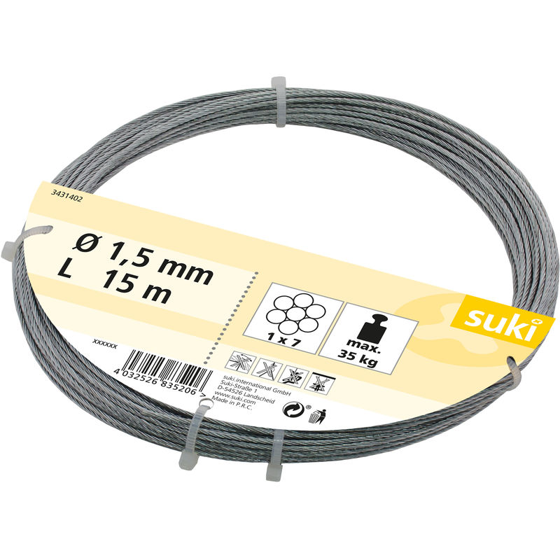 

Suki - 15m de cable de acero, 1,5mm