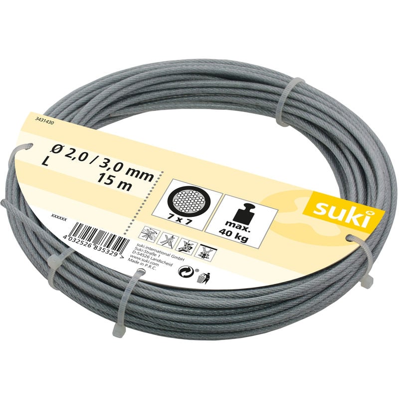 

15m de cable de acero forrado, 2/3mm,