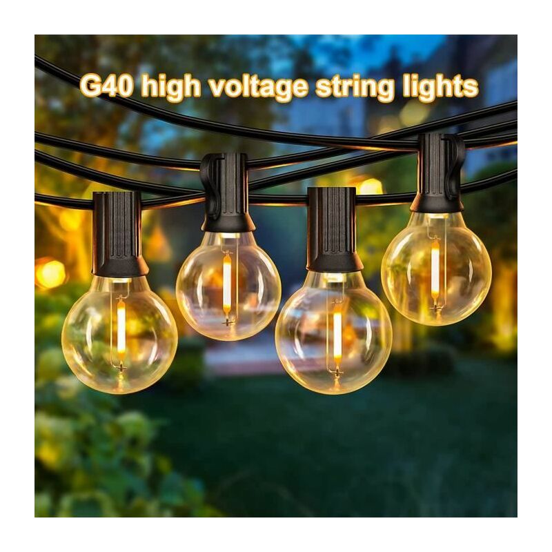 15M Guirlande Lumineuse Extérieure LED avec 25 Ampoules E27 G40 en Plastique IP44 Étanche Guirlande pour Jardin Cour Patio Noël