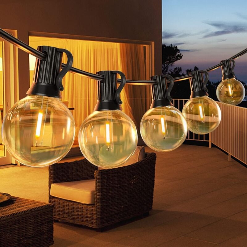 15M Guirlande Lumineuse Extérieures, led Guirlande Lumière Exterieur avec 25 Ampoules G40 en Plastique en Plein Air, IP45 Étanche Guirlande