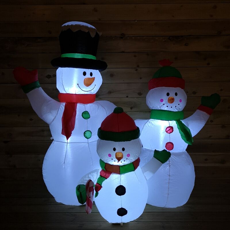 1.5m Indoor Outdoor Inflatable Lit Snowman Family Christmas with 12 Warm White LEDs