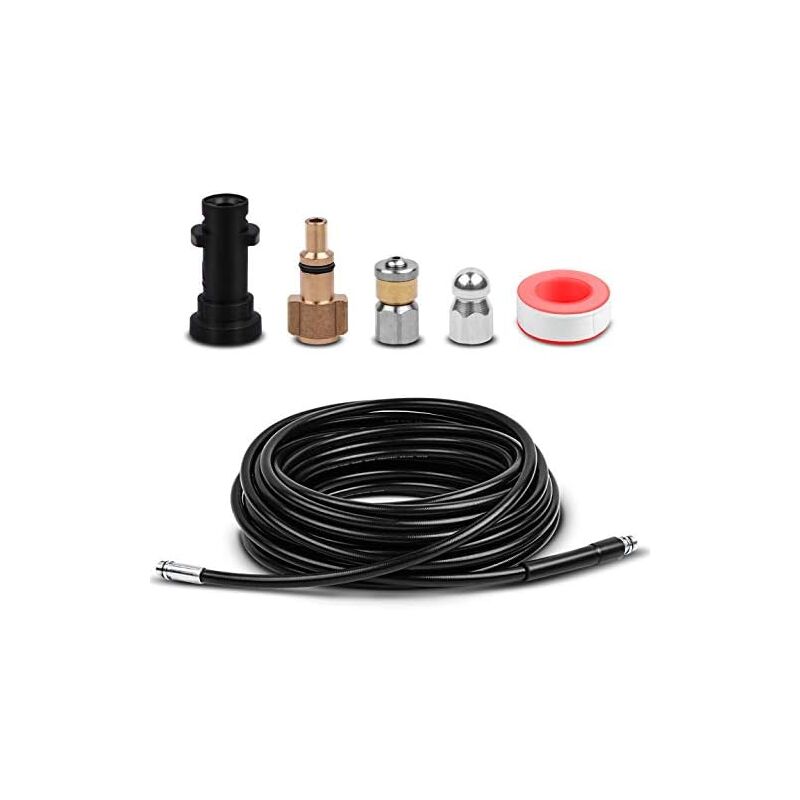 15M Kit Tuyau Déboucheur flexible Haute Pression Avec Adaptateur Convient Pour Kärcher K2 K3 K4 K5 K6 K7
