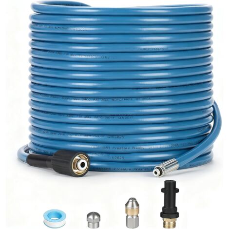15M Tuyau Déboucheur Canalisation pour, Kit Furet Professional with Buse Rotatif & Buse à Jet, 180 Bar Flexible Nettoyeur Haute Pression Accessoire pour