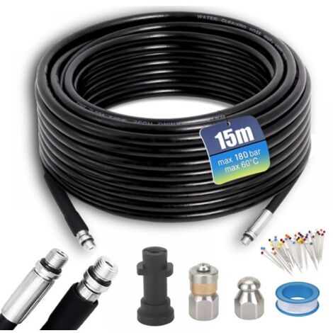 15m Tuyau pour Nettoyeur Haute Pression,Tuyau Déboucheur Canalisation karcher 15M,180Bar 60℃, furet karcher compatible avec Adaptateurs pour Kärhcer K2, K3, K4, K5, K6, K7 Accessoire