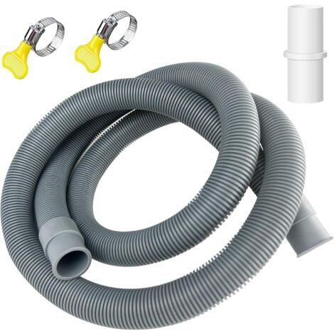 1.5M x 20 mm Tuyau Vidange Machine a Laver, Tuyau de Vidange Universel avec Support et Colliers de Serrage, Rallonge Tuyau Vidange Machine, pour machine à laver et lave-vaisselle, Gris