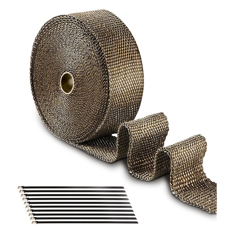 Rwoythk - Ruban Isolant Thermique Bande Thermique pour Collecteur d'échappement de Moto 15m x 5cm Avec 10 serre-câbles en acier inoxydable pour