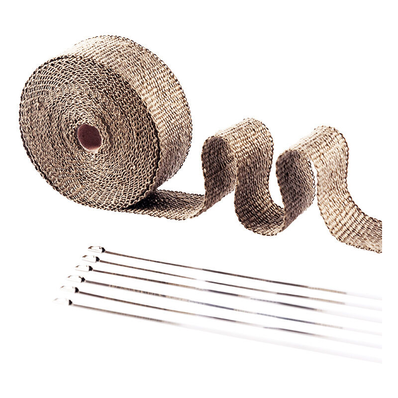 Umnuou - 15M50mm Ruban Isolant Thermique en Titanium Magma + 8 Attaches de Cable en Acier Inoxydable de Noir pour Tuyeau Collecteur Echappement Moto