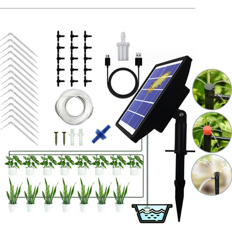 15m Kitd'arrosage goutte à goutte solaire,système d'arrosage automatique de 15 pots avec minuterie,Pour Jardin Maison Intérieur