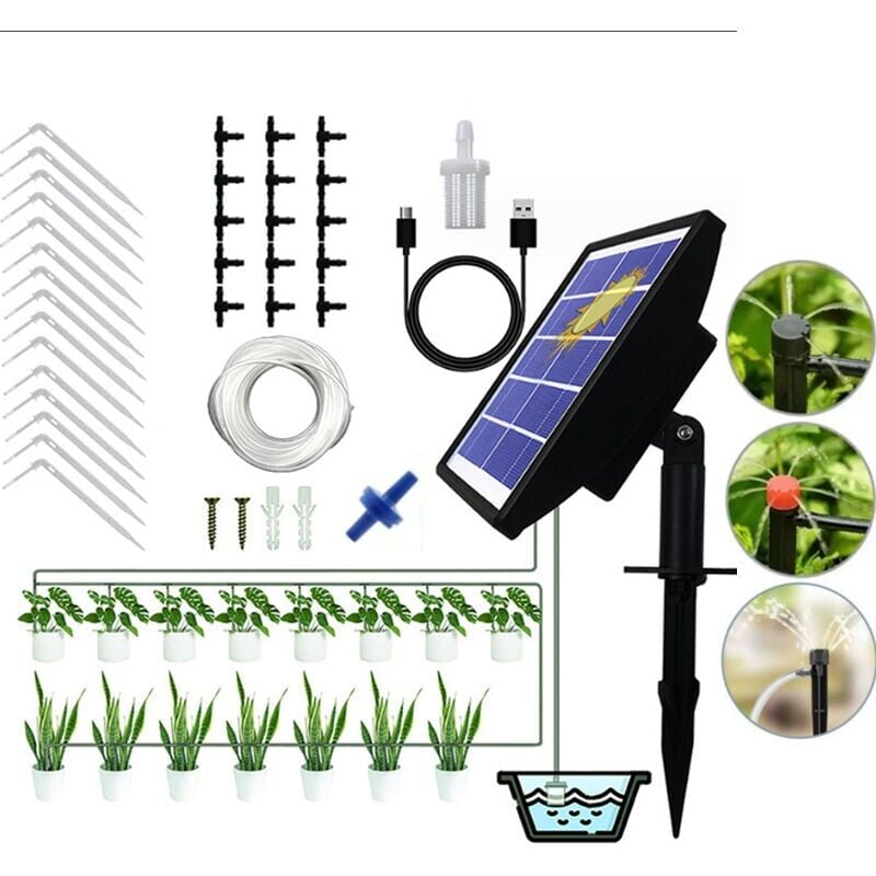 SNQ - 15m Kitd'arrosage goutte à goutte solaire,système d'arrosage automatique de 15 pots avec minuterie,Pour Jardin Maison Intérieur