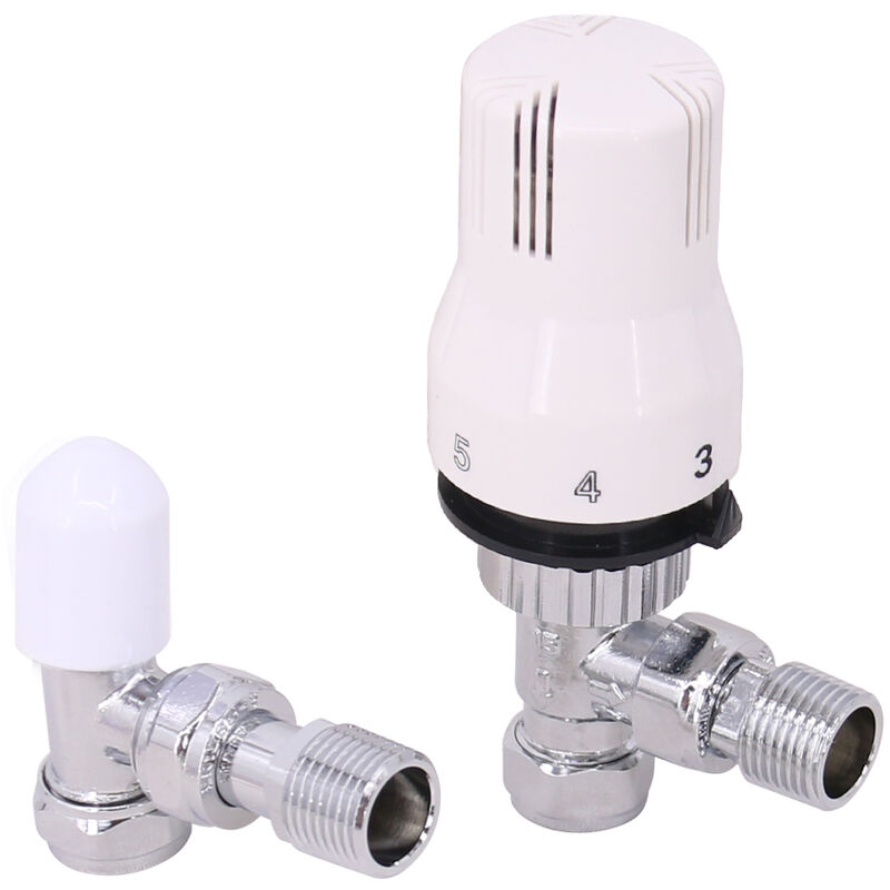 Warmehaus - 15mm Angled Thermostatic Radiator Valve and Lockshield Pack