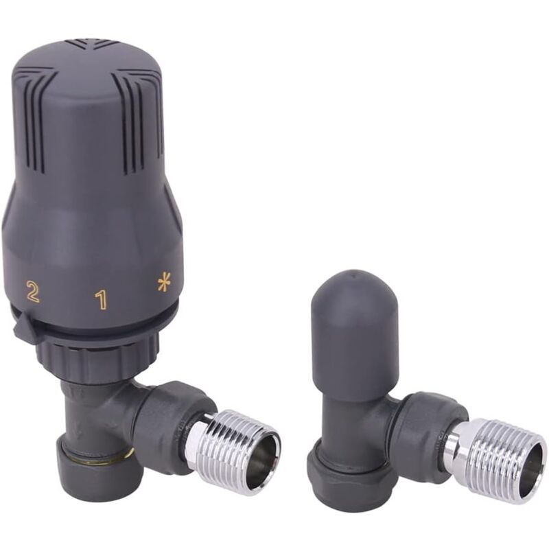 Image of Anthracite Angled Thermostatic Radiator Valves 15mm&hellip;