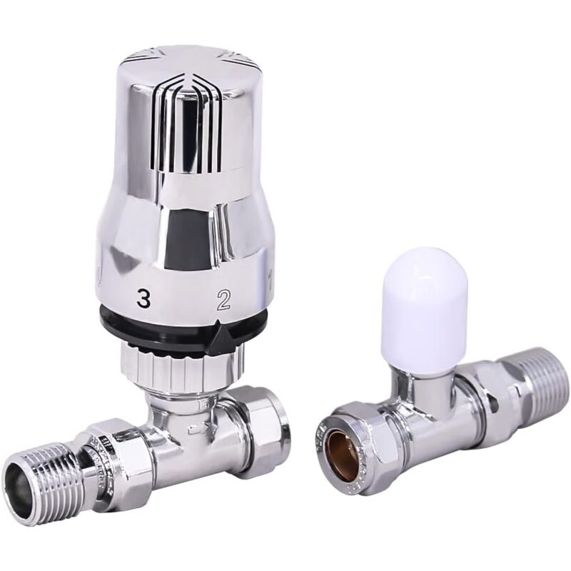 Image of Chrome Straight Thermostatic Radiator Valves 15mm&hellip;