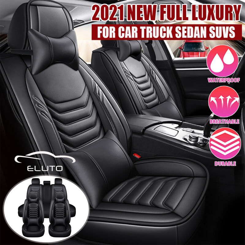 

15PCS 5 asientos Fundas de asiento de coche Fundas de cuero PU de lujo + Juego completo delantero + trasero Cojín de camión SUV