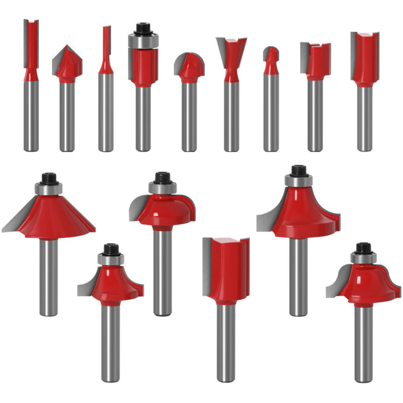 Alovez - 15pcs 6.35mm Tige Fraises à Défoncer Kit Coffret Fraise pour Defonceuse en Carbure de Tungstène Outil de Travail du Bois de Carbure de Profil