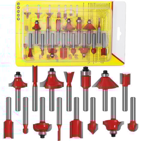 MEMKEY 15pcs 6.35mm Tige Fraises à Défoncer Kit Coffret Fraise pour Defonceuse en Carbure de Tungstène Outil de Travail du Bois de Carbure de Profil