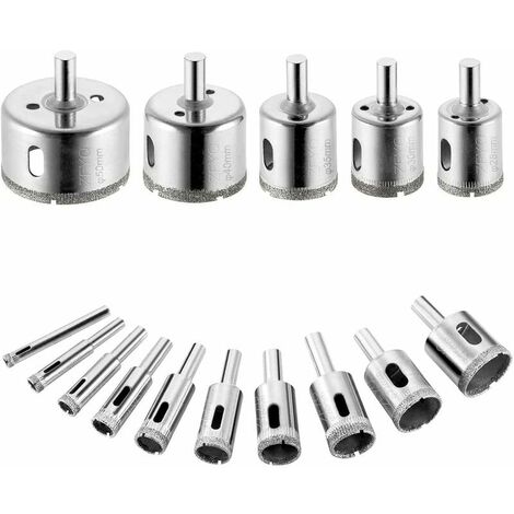 15pcs Diamond Drill Bit Set,Hole Saws for Carbon Steel,Drill Glass,Ceramic,Porcelain,Tile,Marble,6/8/10/12/14/16/18/20/22/25/28/30/ 35/40/50mm