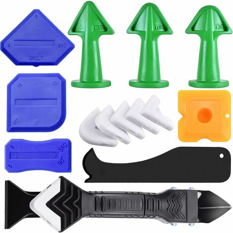 15pcs Ensemble d'outils de Calfeutrage en Silicone, Grattoir de Truelle en Silicone Outil de Finition de Dissolvant de Coulis de Lissage 3 en 1 Lisseur Joint pour salle de bain, cuisine