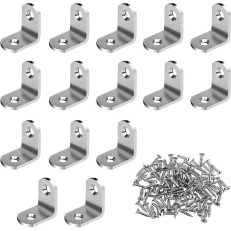 15PCS Equerre Support en Forme de L Equerres de Fixation en Acier Inoxydable 20x20x2mm avec 30PCS Vis pour Table Chaise Armoire