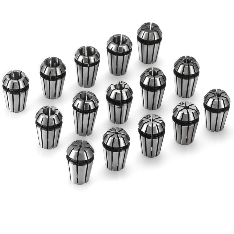 15PCS ER11 Jeu de pinces de serrage à ressort de précision pour tour de fraisage de gravure CNC, 1.0mm-7.0mm & 1/4', 1/8