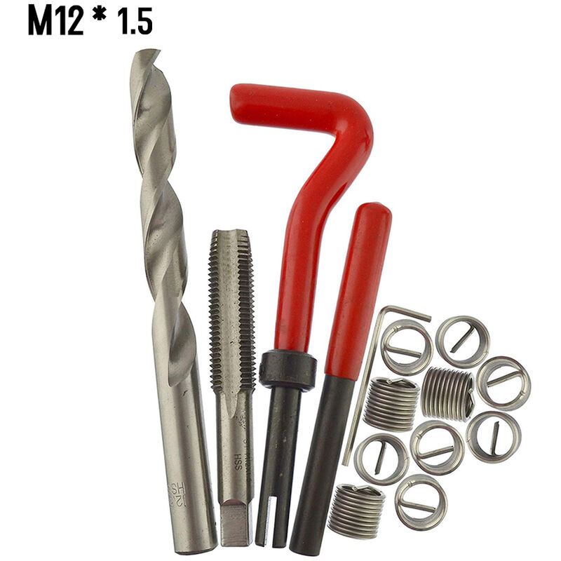 

15pcs Metricas de reparacion de roscas Insertar kit M5 M6 M8 M10 M12 M14 Helicoil de Vehiculo herramienta de bobinado, M12 * 1.5