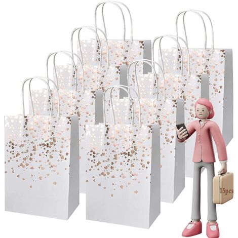15pcs Sac De Kraft(or Rose), Sac Cadeau En Papier, Sac Papier Kraft Avec Poign Pochettes Cadeaux Recyclable Pour Nol Mariage Anniversaire Fte