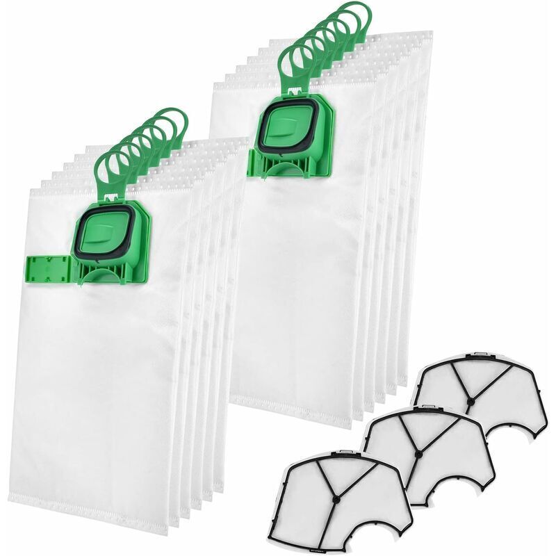 15pcs Sacs d'aspirateur pour Vorwerk Kobold VK 140 VK 150 VK140 VK150 FP 140 FP 150, 12 sacs filtrants en microfibre non-tissée et 3 filtres de