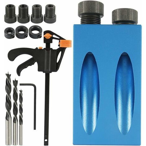 15pièces Gabarit de percage oblique avec forets 15 ° Positionneur de menuisier,Gabarit de trou de poche,Guide de percage pour coin à bois avec Adaptateur pour Trou de 6/8/ 10mm GrooFoo