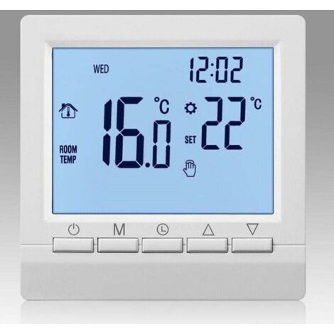 1.5V Gas Boiler Heating Thermostat, Battery-Powered Temperature Regulator with White Backlight, for Boilers, Programmable Weekly