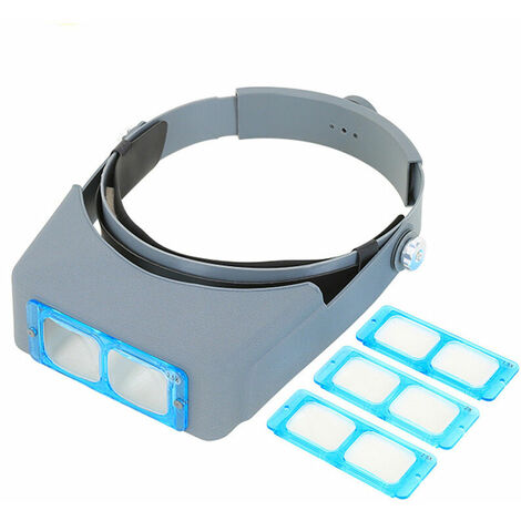 1.5X/2X/2.5X/3.5X Lunettes Loupe Grossissante avec Éclairage avec 4 Lentilles Amovibles - Casque Loupe Frontale Serre Tête avec Lumière pour Lecture,Bijoutier,Couture