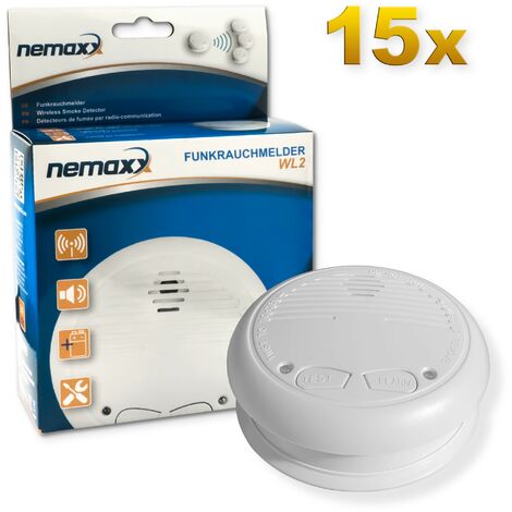 15x Nemaxx WL2 détecteur de fumée sans fil - de haute qualité réseaux couplés radio détecteur d'incendie - selon la norme DIN EN 14604
