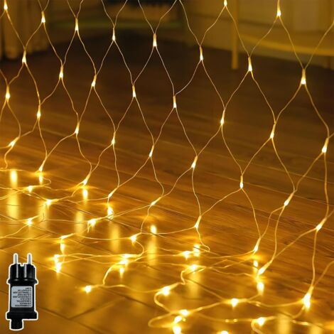 1.5x1.5M 120 leds, Lichtvorhang mit 9-Modi-Stecker, Timer und Speicherfunktion, Erweiterbar IP44 Wasserdichtes Lichternetz für Gärten, Räume, Balkon, Büsche, Party, Warmweiß