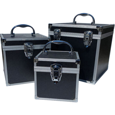 Aluminium Koffer Leer Schwarz Würfelform Werkzeugkoffer Box 3 Größen mit Rasterschaum