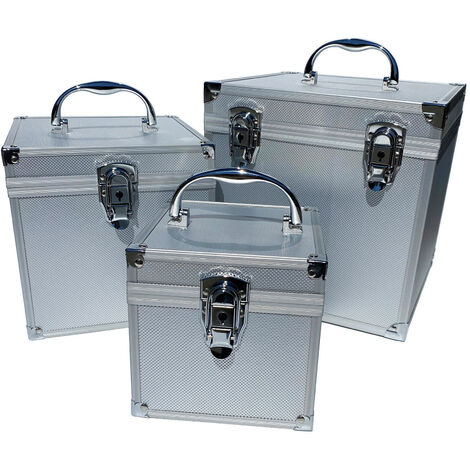 Aluminium Koffer Leer Silber Würfelform Alu Box Werkzeugkoffer Box 3 Größen mit Rasterschaum